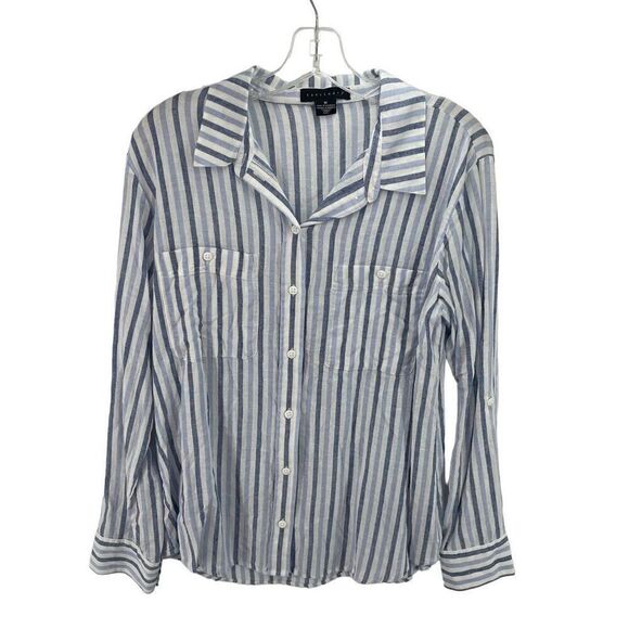 Sanctuary tomboy Striped Boyfriend Button Down Shirts Blue White Size Medium EUC - Picture 10 of 10